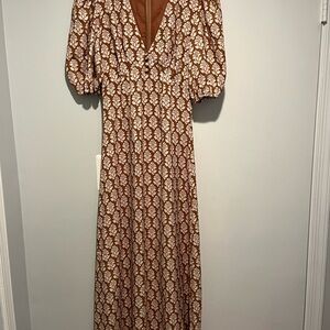 RHODE Brown and Cream Patterned Short Sleeve Dress